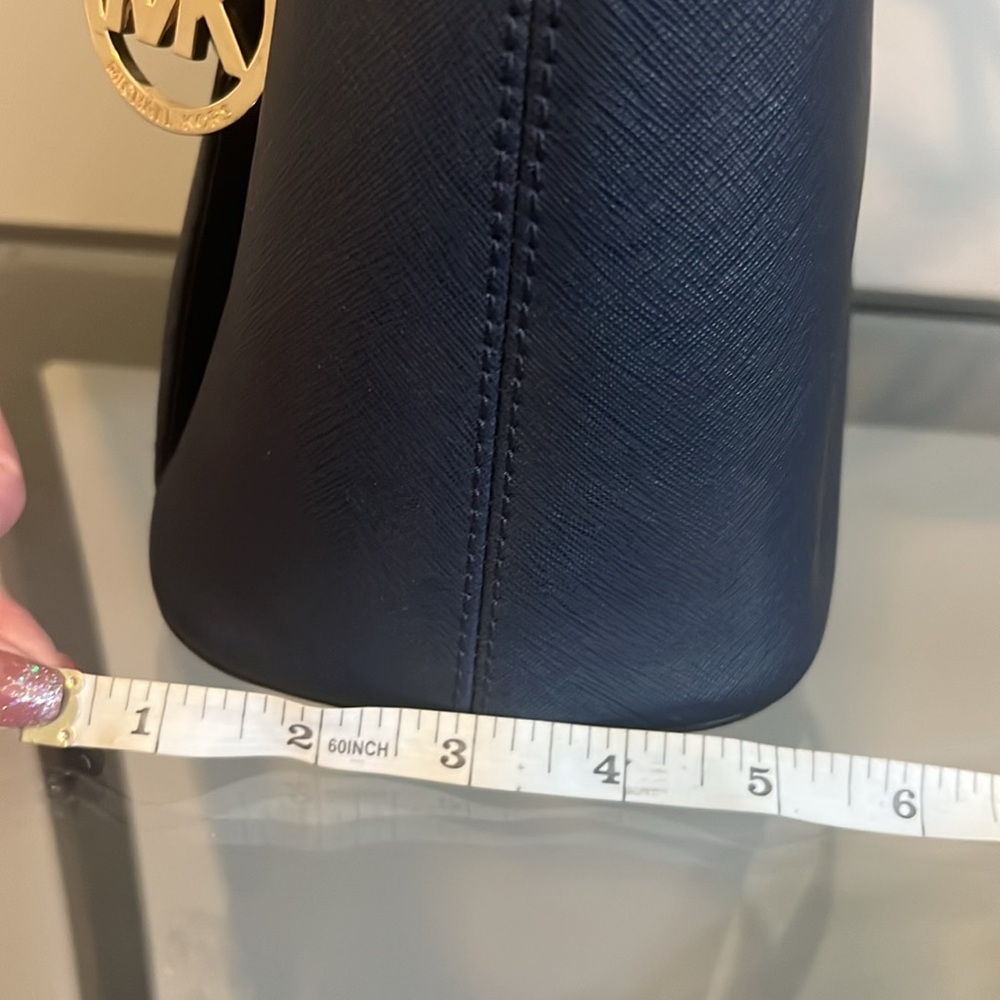 Michael Kors, Jetset, Navy Blue Purse, Saffino Leather - Picture 7 of 11